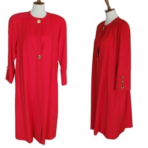 Bergdorf Goodman‎ 80's Red Cashmere Wool Llama Large Gold Button Swing Coat